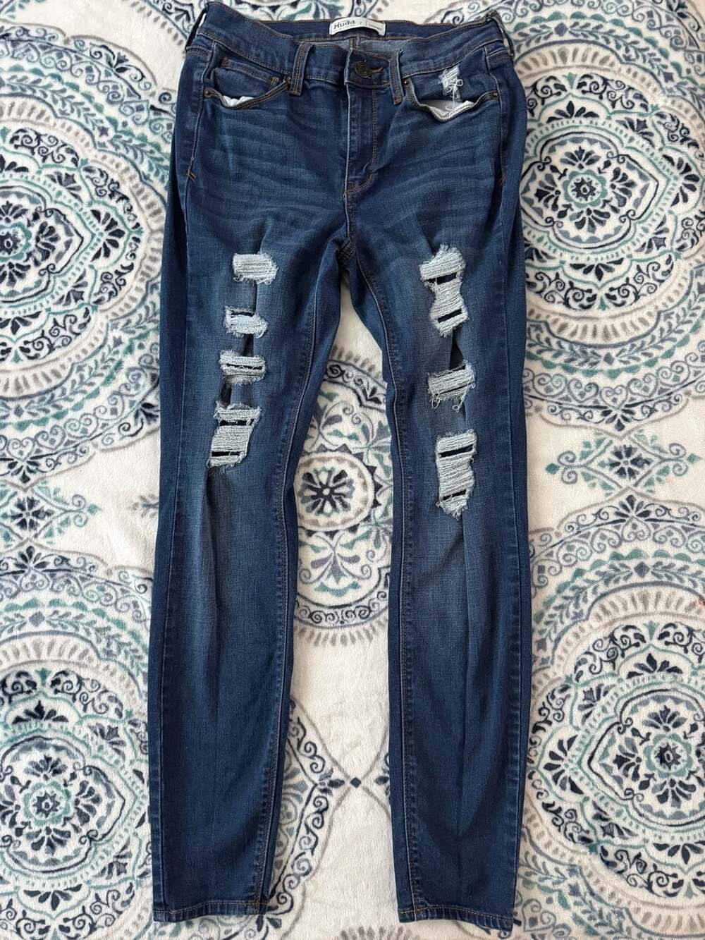 Mudd Jeans Size 7 Skinny Blue Distressed Ripped Denim Jeans